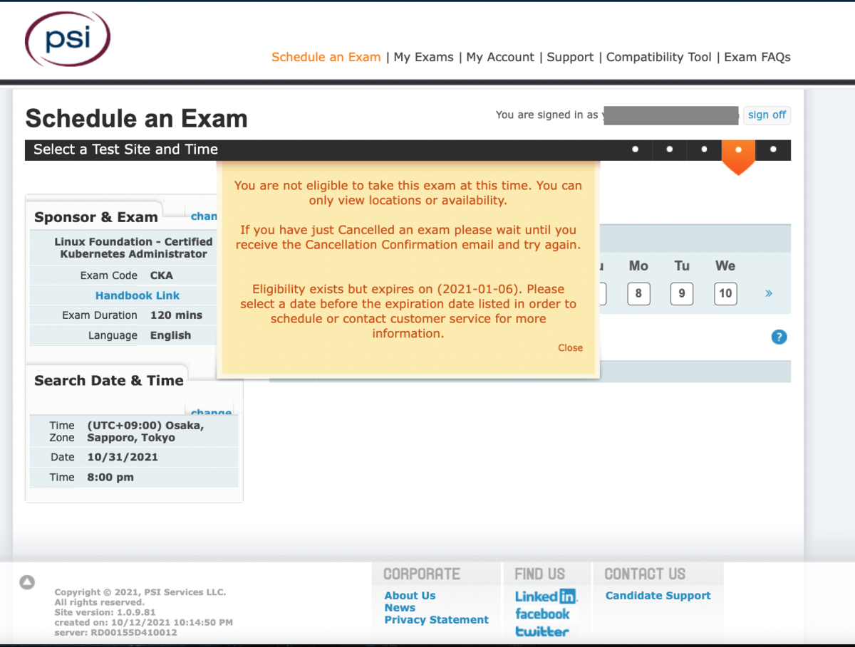 Booking error on CKA