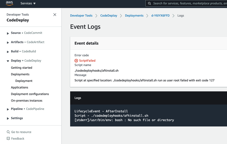 codedeploy error
