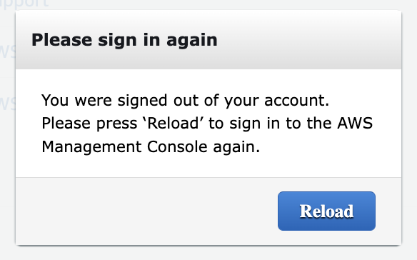 AWS error - Please sign in again